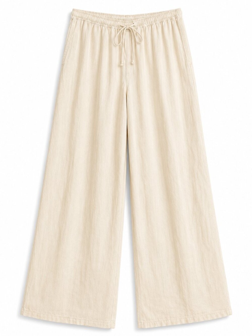 Fashion Pants Womens M Ivory Cotton Linen Blend Wide Leg Pull On Drawstring